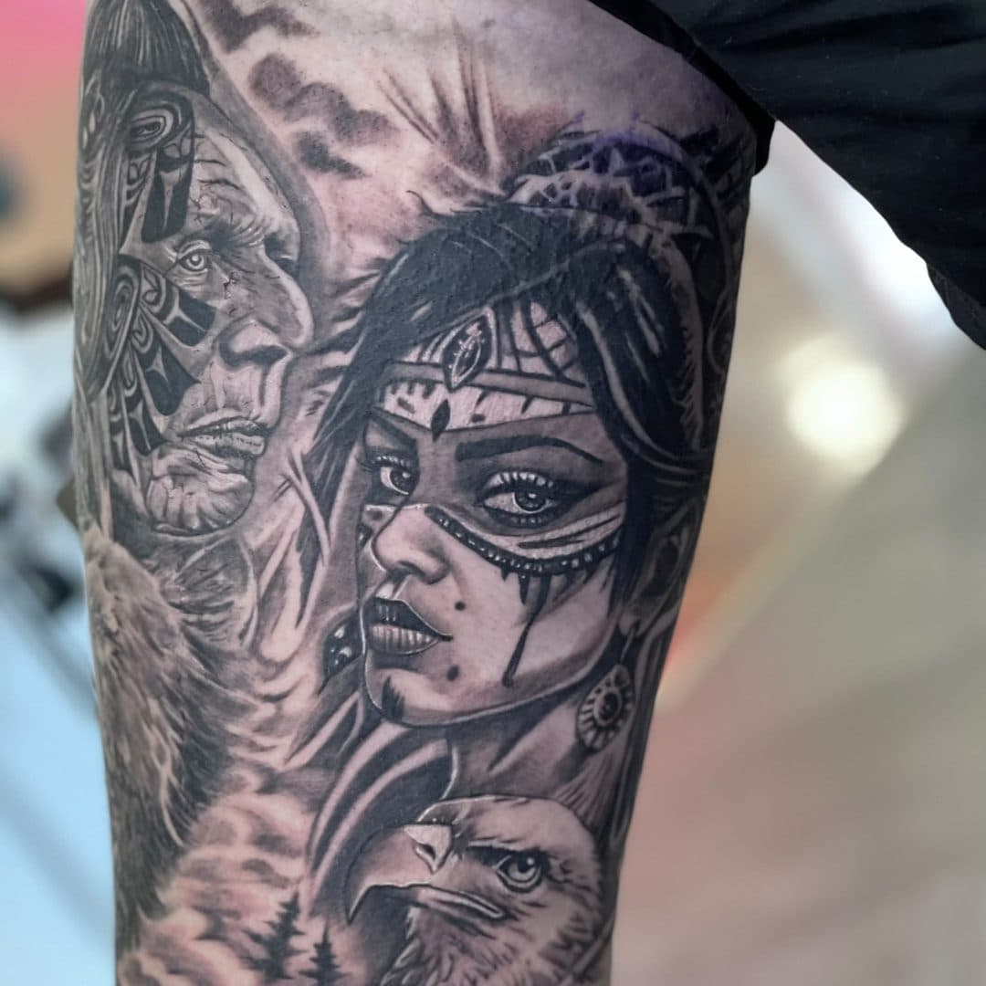 Black & grey-tatuering av Kain Toro, Zoi Tattoo House Malmö
