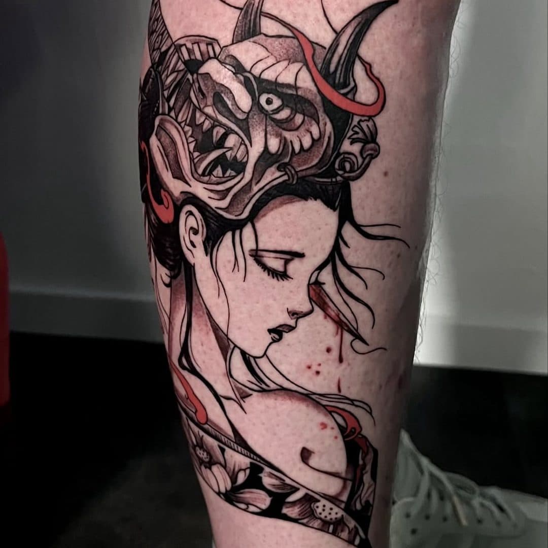 Japanskt motiv tatuerat av Wolegan, Zoi Tattoo House Malmö